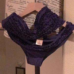 Old Navy Navy Blue Ruffle Strapless Bikini Set